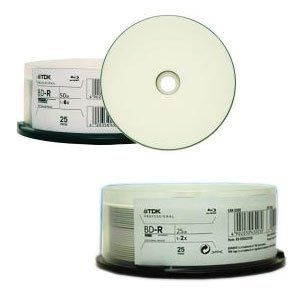 Disc Blu-ray Dual Layer 50GB 25/pk 6XWrite Once Whte Inkjet Hub Printable