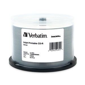 Disc CD-R 80 min Silver InkJet Printable Hub Logo Spindle 52X AZO