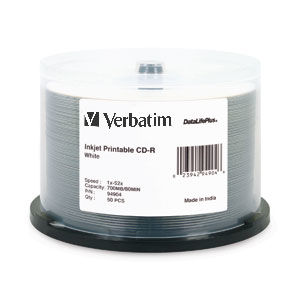 Disc CD-R 80 minWhite InkJet Printable Hub Logo Spindle 52X AZO