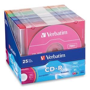 Disc CD-R 80 min branded Colored Slimline  Jewel 52X 25pk