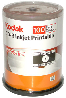 Disc CD-R 80 min WHT IJ HUB printable 100/pk Spindle