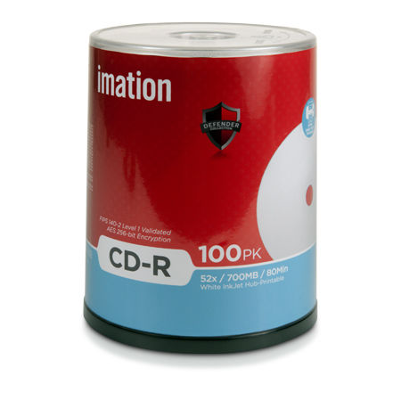 Disc CD-R 80 min Defender Series 52X WHT IJ Hub Printable 100/pk Spindle