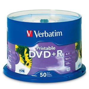 Disc DVD+R 4.7GB 16X Branded White InkJet Printable 50/PK Spindle TAA