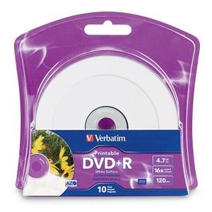 Disc DVD+R 4.7GB 16X White IJ Printable 10pk Blister TAA
