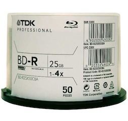 Disc Blu-ray Single Layer 25GB 4X Write Once 50/pk Spindle