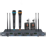 Pyle Rack Mount Professional 4 Mic Wireless UHF Microphone System With 2 Lavalier and 2 Handheld Microphone