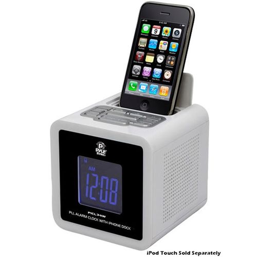 Pyle iPod iPhone Clock Radio w/ FM Receiver And Dual Alarm Clock (White)