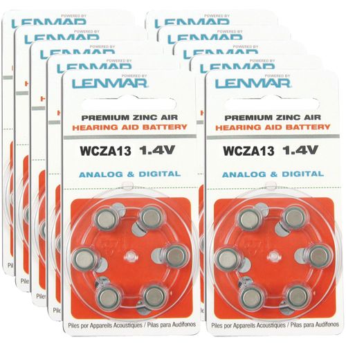 LENMAR HZA13-60 ZA13 Premium Zinc Air Hearing Aid Batteries (6-ct Dial Packs, 60 pk)