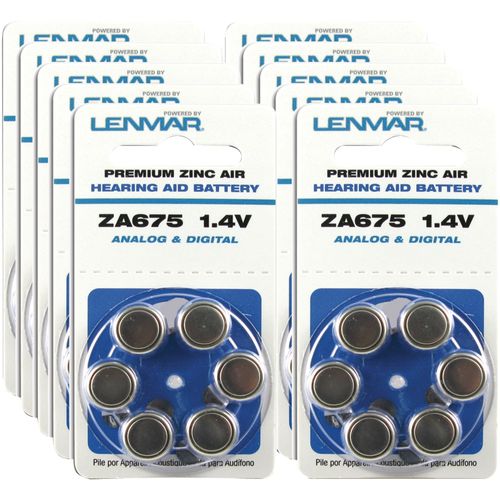 LENMAR HZA675-60 ZA675 Premium Zinc Air Hearing Aid Batteries (6-ct Dial Packs, 60 pk)