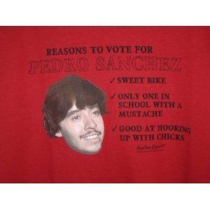 Napoleon Dynamite Reasons Vote for Pedro Sanchez T-shirt Red Size: Large