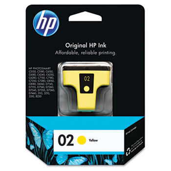 C8773WN (HP 02) Ink Cartridge, 500 Page-Yield, Yellow