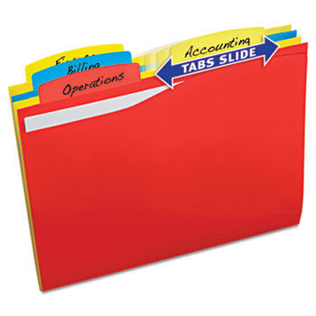 Slide & Lift Tab File Folder, Letter, 1/3 Cut Tab, Assorted, 24/Pack