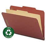 Pressboard Classification Folder, 1 Divider, 2"" Exp, 2/5 Cut, Legal, Red, 10/BX