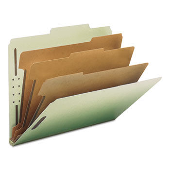Pressboard Classification Folder, 3"" Exp, 6 Dividers, Letter, Gray/Green, 10/BX