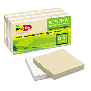 Sugar Cane Self-Stick Notes, 3 x 3, White/Natural, 100 sheets/pad, 12 pads/PK