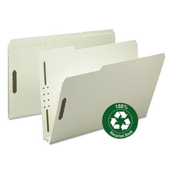 Recycled Pressboard Fastener Folders, Legal, 2"" Exp, Gray/Green, 25/BX