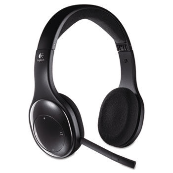 H800 Binaural Over-the-Head Wireless Headset, 4 ft Range, Black