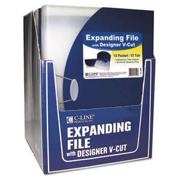 Expanding File with Designer V-Cut, Elastic Closure, Polypropylene, Letter, Blue