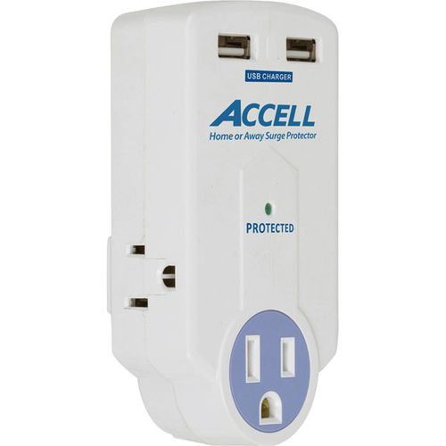 3-Outlet Travel Surge Protector with Dual USB Charging Ports - White
