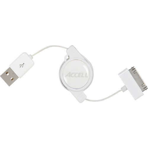 White Retractable 2.6' Charge/Sync USB Cable for iPad/iPod/iPhone