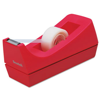 Desktop Tape Dispenser, 1"" Core, Weighted Non-Skid Base, Pink