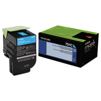 70C10C0 Toner (LEX-701C), 1000 Page-Yield, Cyan