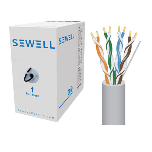 Sewell PureRun Plenum Cat5e UL CMP 350MHz Solid UTP 1000 ft Grey