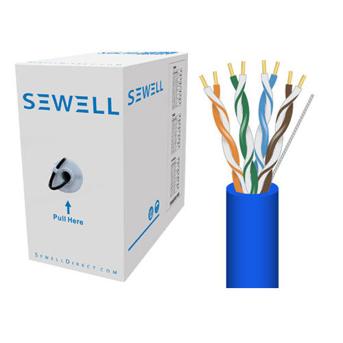 Sewell PureRun Plenum Cat5e UL CMP 350MHz Solid UTP 1000 ft Blue