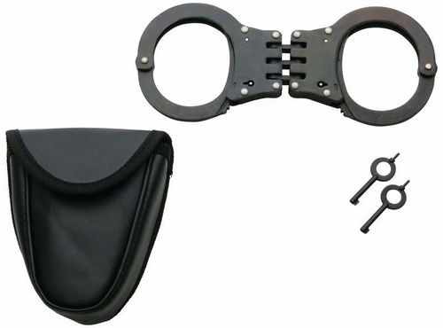 Maxam Hinged Steel Handcuffs with Pouch