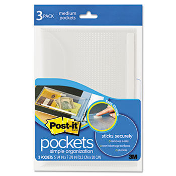 Self-Stick Notebook Pocket with Closure, 5 1/2 x 8, Clear Dots, 3 per Pack