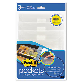 Self-Stick Notebook Pocket with Closure, 5 1/2 x 5 5/8, Clear Dots, 3 per Pack