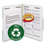 Recycled Pressboard Fastener Folders, Letter, 1"" Exp., Gray-Green, 25/Box