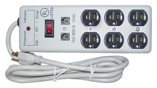 Offex Wholesale Surge Protector, 6 Outlet, 3 MOV, EMI & RFI with Modem Protector, 6 ft cord