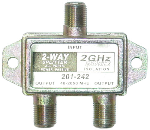 Cable Wholesale F-Pin (Coax) Splitter, 2 way, 2 GHz 90dB, DC Passing