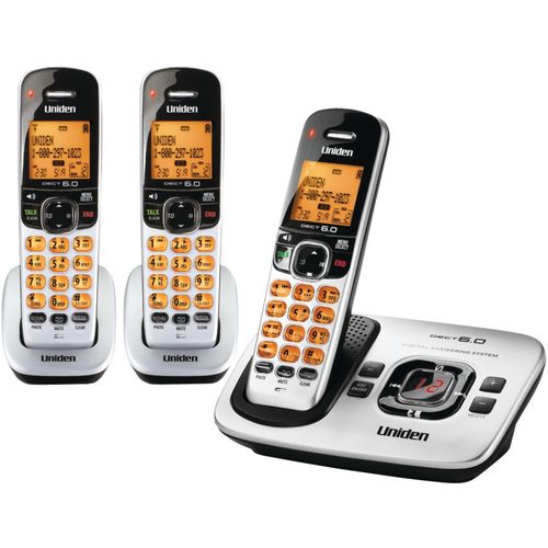 UNIDEN D1780-3 DECT Cordless Phone with Caller ID (3-Handset System; Silver)