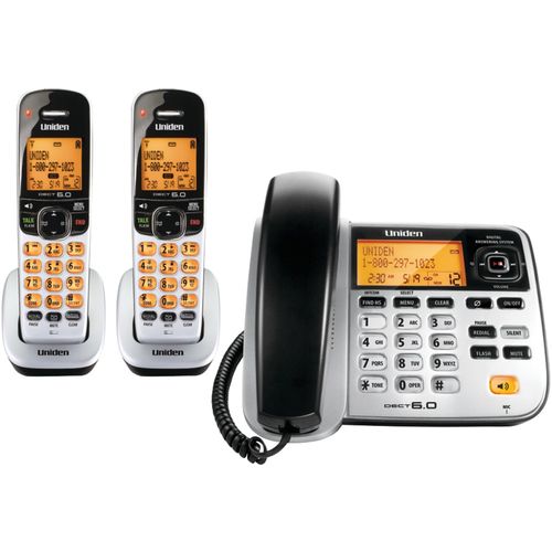 UNIDEN D1788-2 DECT Corded/Cordless Phone with Caller ID (2-Handset System; Silver)