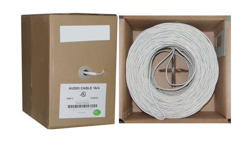 High-Life 16/4 (16AWG 4C) 65 Strand/0.16mm Speaker Cable, CM / Inwall Rated, Oxygen-Free, White, 500 ft, Pullbox