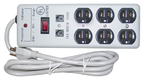 Offex Wholesale Surge Protector, 6 Outlet, 3 MOV, EMI & RFI with Modem Protector, 25 ft cord
