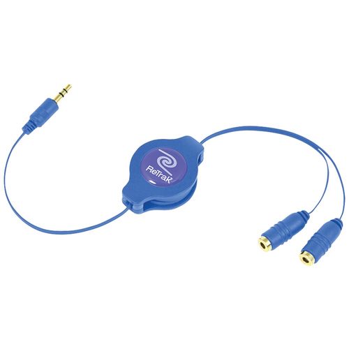 RETRAK ETCABLESPLBU Retractable Headphones Splitter (Blue)