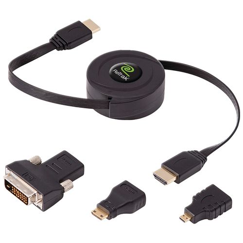 RETRAK_EMERGE ETCABLEHDM Retractable Standard HDMI(R) Cable with Mini, Micro & DVI Adapters, 5 ft