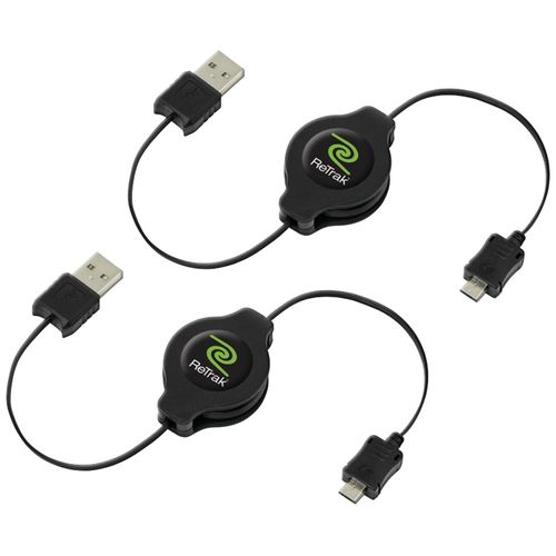 RETRAK_EMERGE ETCABLEMIC52X Retractable Micro USB Cables, 3.2 ft, 2 pk
