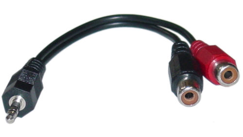 Cable Wholesale RCA to Stereo adapter 2 x  RCA Female / 1 x 3.5mm Stereo Male 6 inch