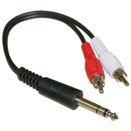 Cable Wholesale Stereo to RCA adapter 1/4 Stereo Male / 2 RCA Male 6 inch Y-cable