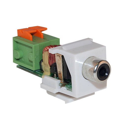 Keystone Insert, White, RCA Female to Balun Over Cat 5e ( Working Distance 350 foot