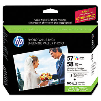 57/58 Series Ink Cartridge/Paper Photo Value Pack w/100 Glossy 4 x 6 Sheets