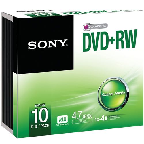 SONY 10DPW47SS DVD+RWs with Slim Jewel Cases, 10 pk