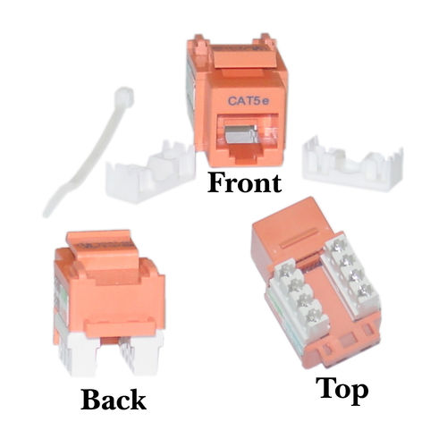 Cat 5e Keystone Jack, Orange, RJ45 Female to 110 Punch Down