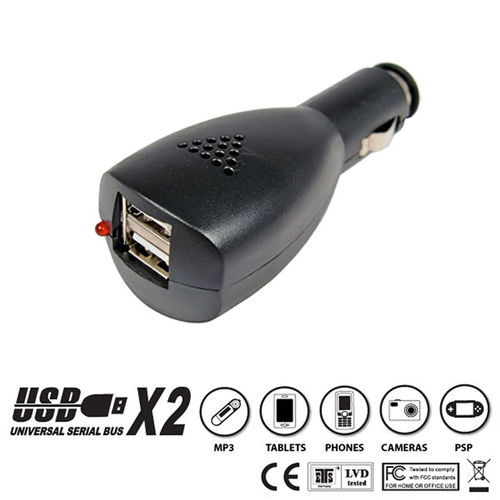 2 Port USB Car Charger, Black, 2.1 Amp Output Powers Tablets, Cellphones, MP3 Players and More