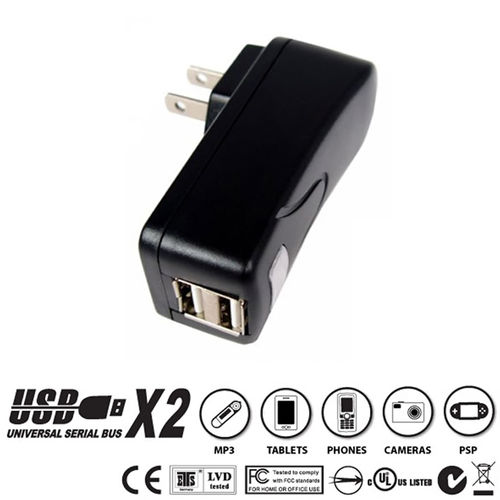 2 Port USB Wall Charger, Black, 2.1 Amps for Powering Smart Phones, Tablets, and Other USB Powered devices