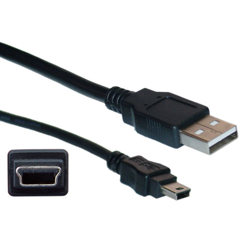 Mini USB 2.0 Cable, Black, Type A Male to 5 Pin Mini-B Male, 6 foot